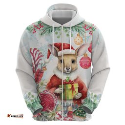 australia christmas hoodie kangaroo santa with aussie flower watercolor