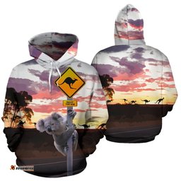 Hoodie Koala Hoodie Kangaroo Sign Sunset Unisex