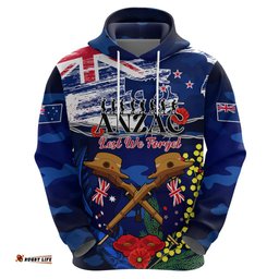 australia and new zealand anzac day hoodie lest we forget silver fern with golden wattle