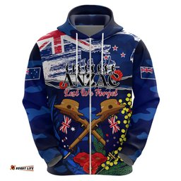australia and new zealand anzac day hoodie lest we forget silver fern with golden wattle