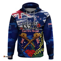 australia and new zealand anzac day hoodie lest we forget silver fern with golden wattle
