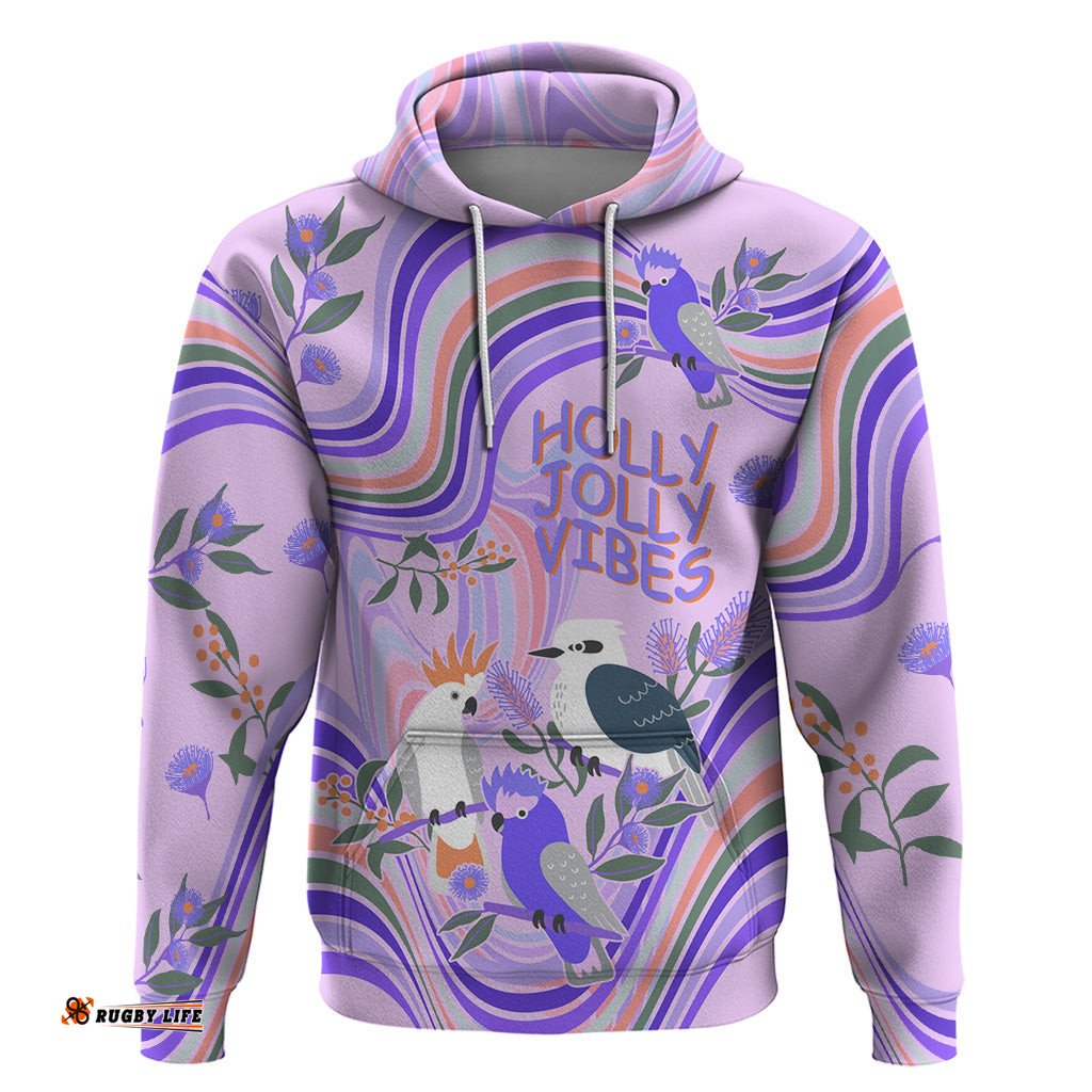 australia hippie christmas hoodie cockatoo kookaburra with wattle violet pastel color