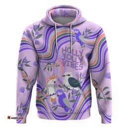 australia hippie christmas hoodie cockatoo kookaburra with wattle violet pastel color
