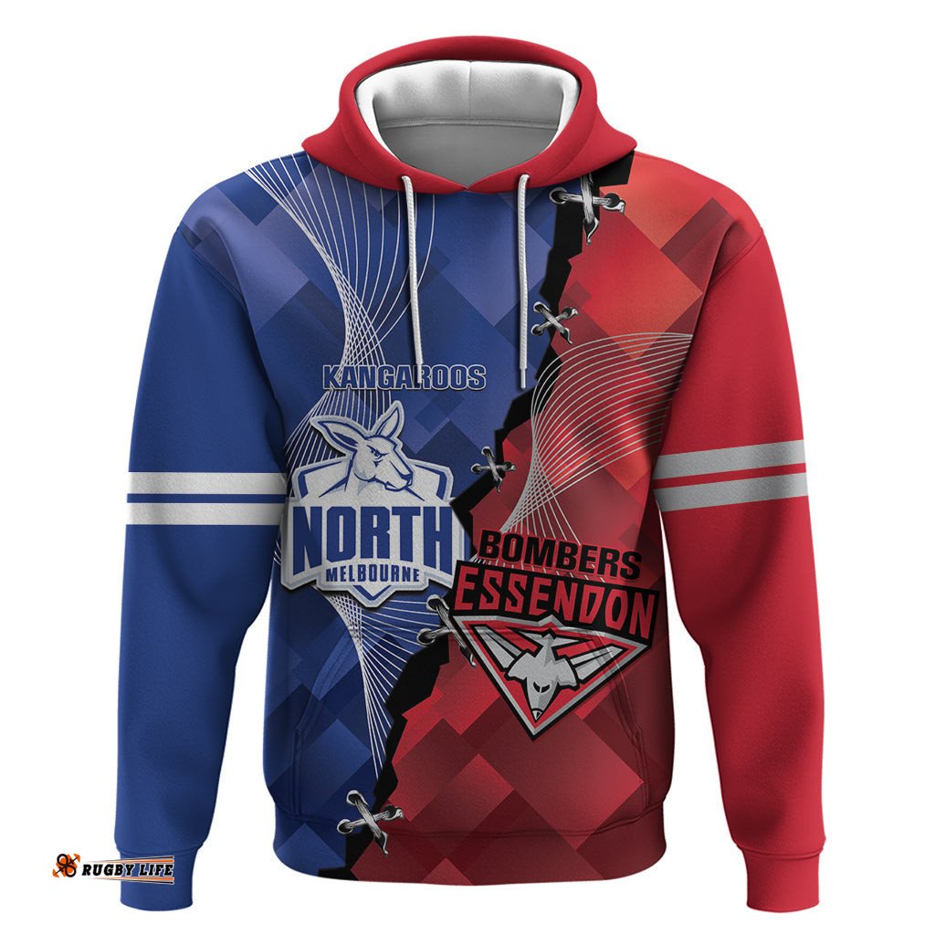 personalised kangaroos and bombers football hoodie sporty version