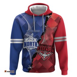 personalised kangaroos and bombers football hoodie sporty version
