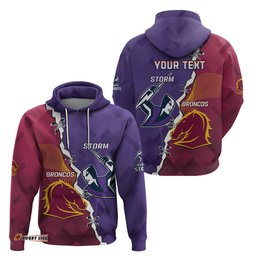 personalised broncos and storm rugby hoodie sporty version