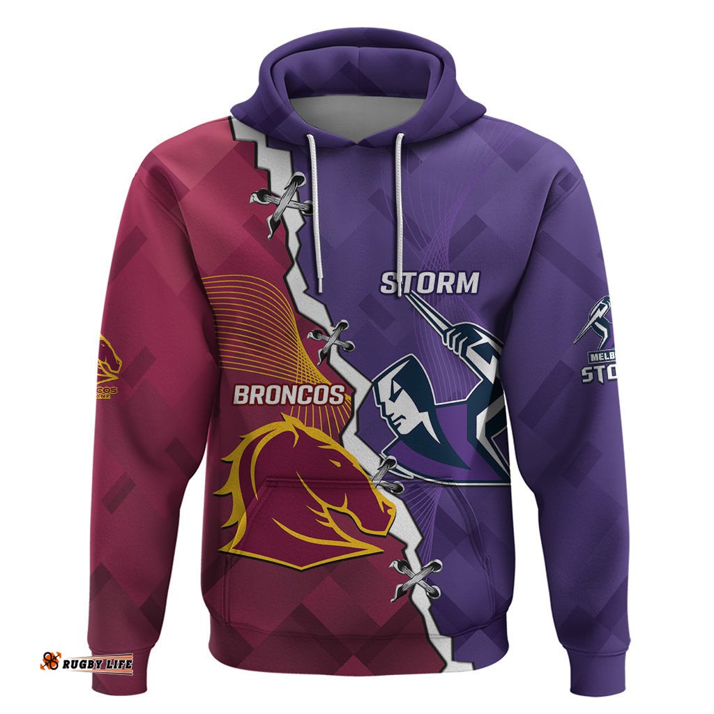 personalised broncos and storm rugby hoodie sporty version