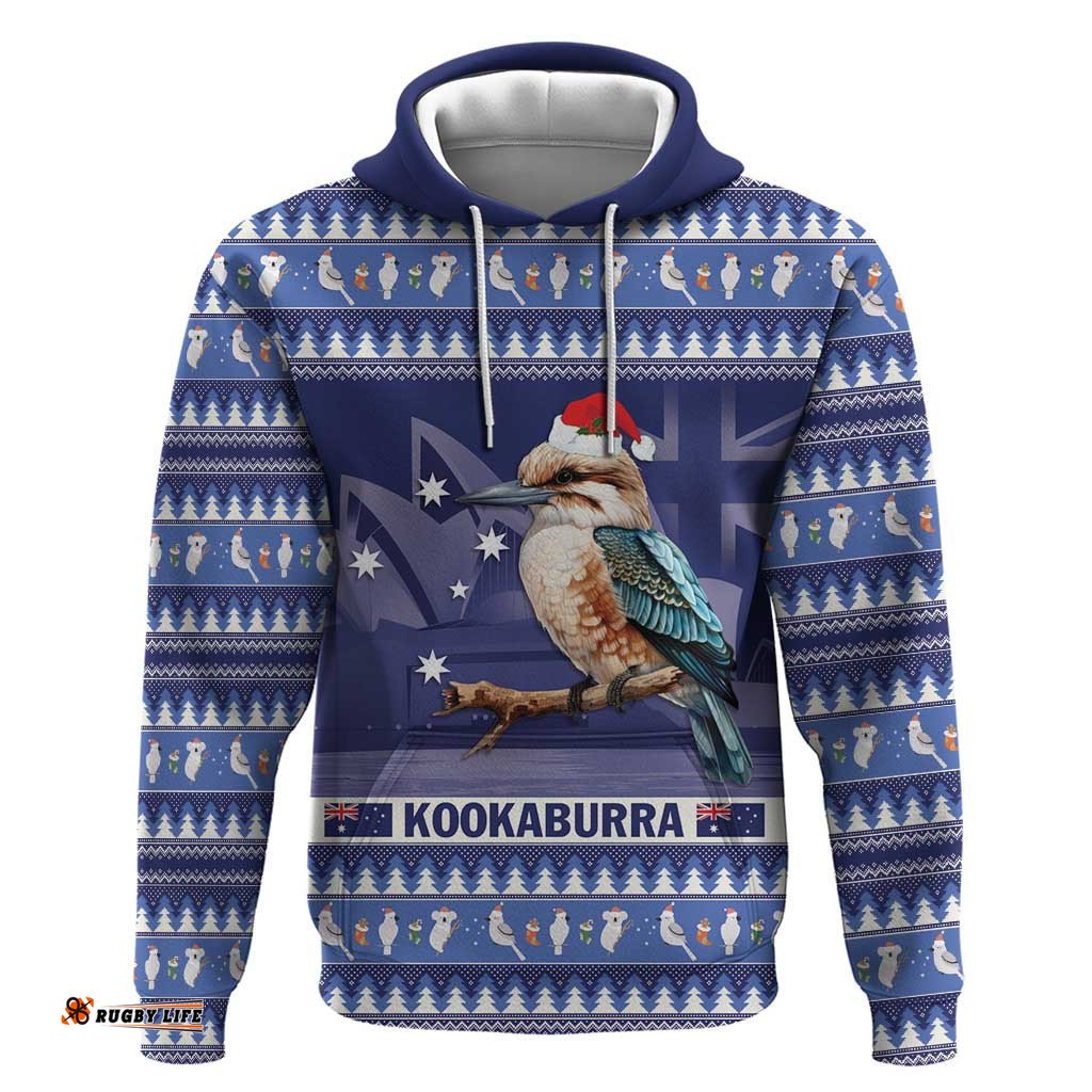 aussie kookaburra hoodie merry christmas blue style