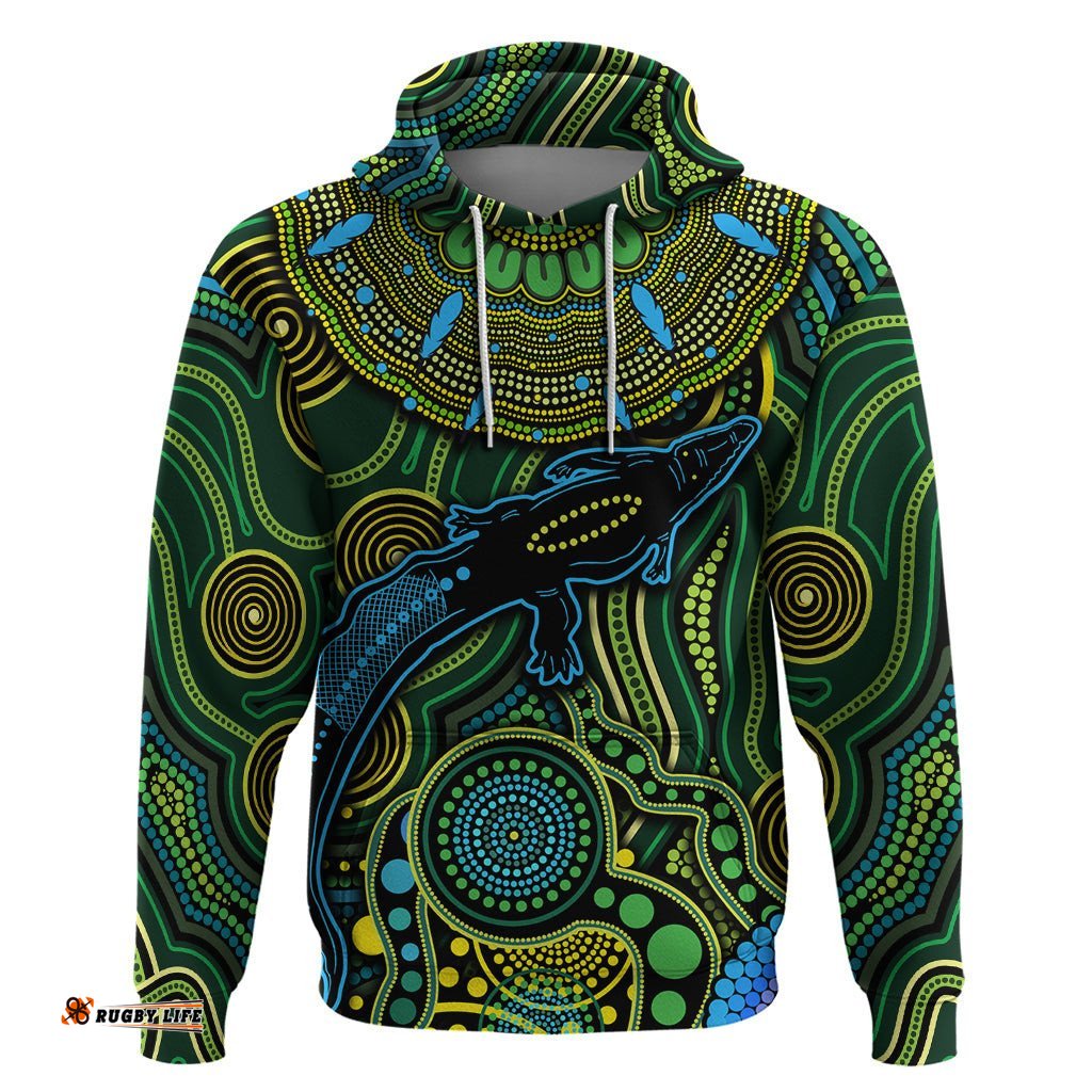 aboriginal green crocodine abstract art pattern hoodie ts04