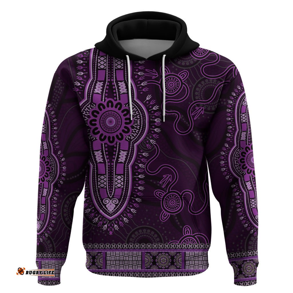 purple african dashiki with australia aboriginal art hoodie