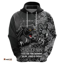 personalised panthers naidoc week 2024 hoodie aboriginal fire burning sparks