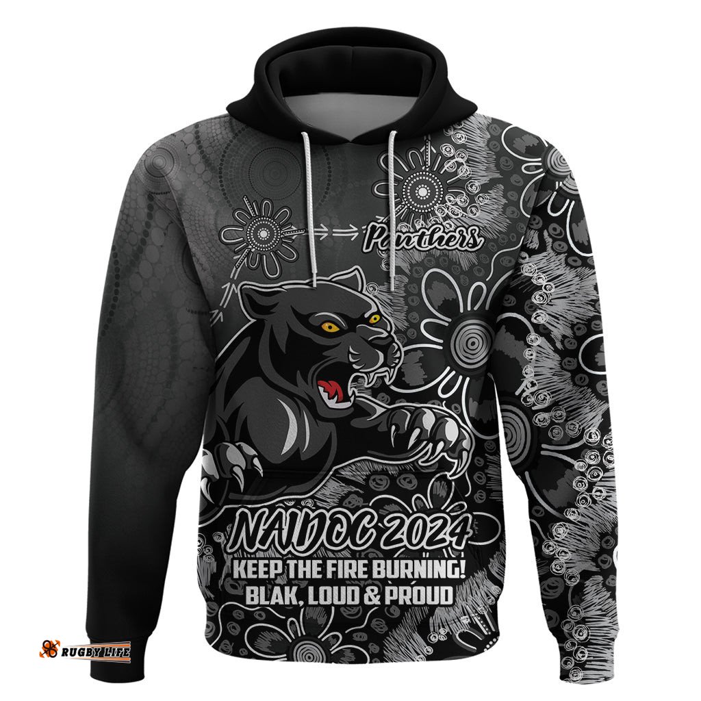 personalised panthers naidoc week 2024 hoodie aboriginal fire burning sparks