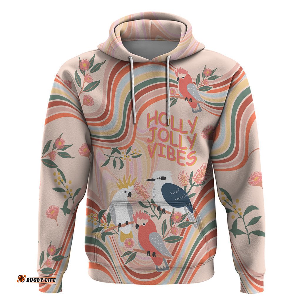 australia hippie christmas hoodie cockatoo kookaburra with wattle pink peach style