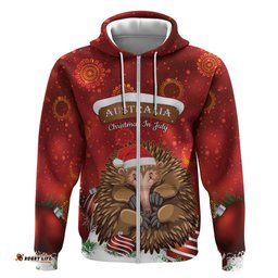 australia christmas in july hoodie echidna santa claus