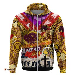 personalised broncos anzac day hoodie aboriginal rising sun dt02