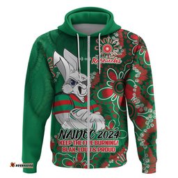 personalised rabbitohs naidoc week 2024 hoodie aboriginal fire burning sparks