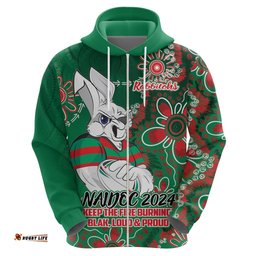 personalised rabbitohs naidoc week 2024 hoodie aboriginal fire burning sparks