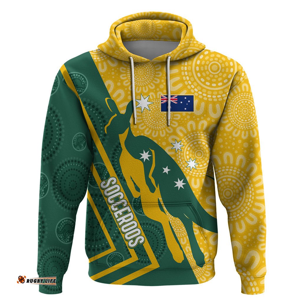 personalised australia socceroos indigenous hoodie green & gold