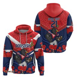 custom roosters rugby anzac hoodie sydney gallipoli soldier with aboriginal art