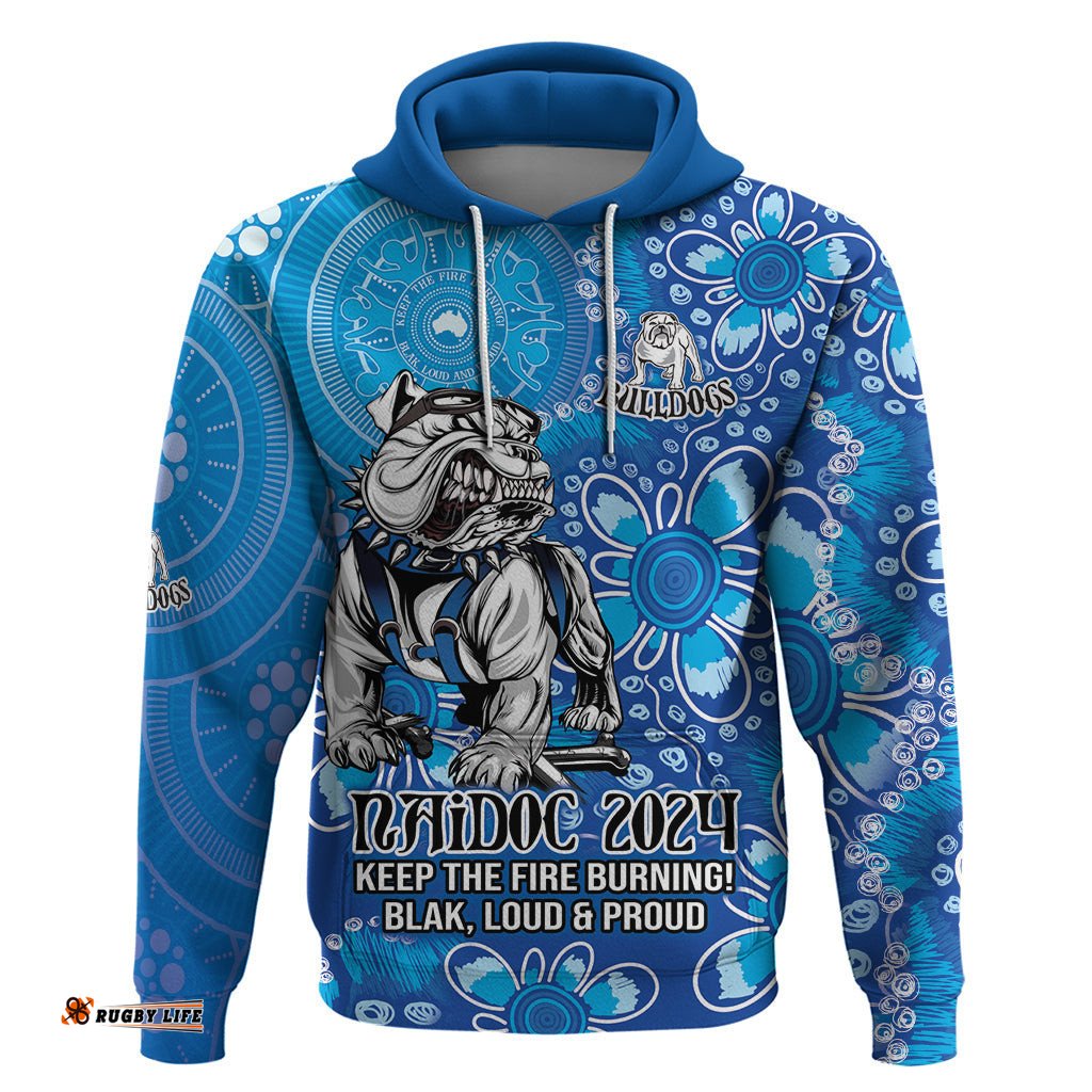 personalised bulldogs naidoc week 2024 hoodie aboriginal fire burning sparks