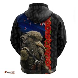 new zealand kiwi soldier anzac hoodie red poppy flower and silver fern pattern