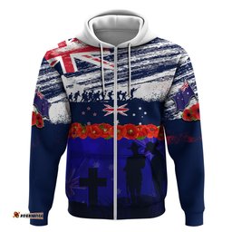 new zealand and australia anzac day hoodie lest we forget red poppy flowers and soldier
