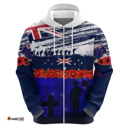 new zealand and australia anzac day hoodie lest we forget red poppy flowers and soldier