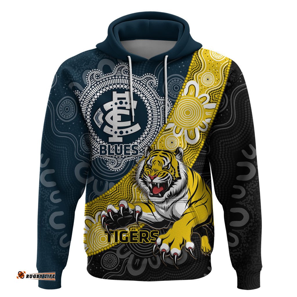 personalised richmond and carlton football hoodie tigers bluestogether aboriginal art