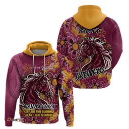 personalised broncos naidoc week 2024 hoodie aboriginal fire burning sparks
