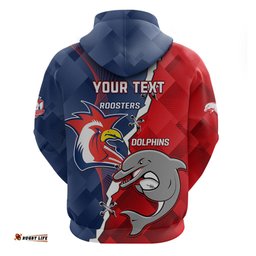 personalised dolphins and roosters rugby hoodie nrl sporty style