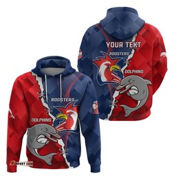 personalised dolphins and roosters rugby hoodie nrl sporty style