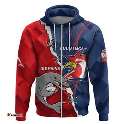 personalised dolphins and roosters rugby hoodie nrl sporty style