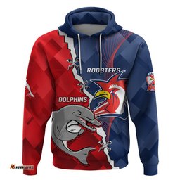personalised dolphins and roosters rugby hoodie nrl sporty style