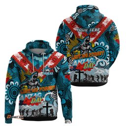 personalised sharks anzac day hoodie aboriginal rising sun dt02