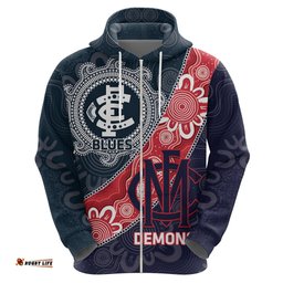 personalised demons and blues football hoodie aboriginal art