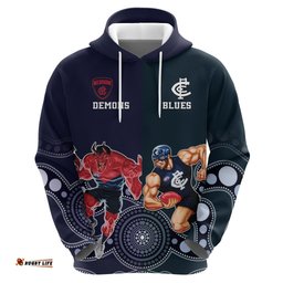 demons and blues football hoodie melbourne and calrton mascots aboriginal art