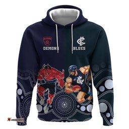 demons and blues football hoodie melbourne and calrton mascots aboriginal art