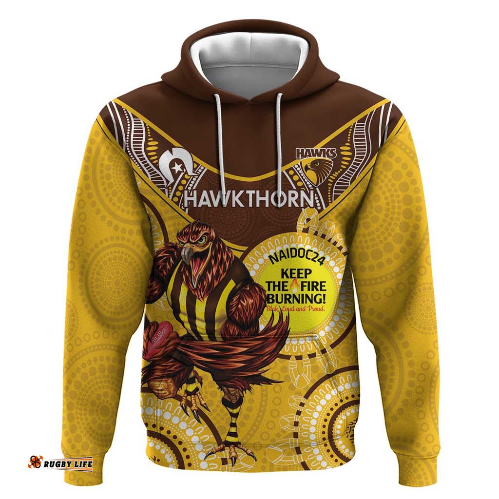 custom afl hawkthorn naidoc week hoodie keep the fire burning indigenous art