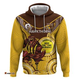 custom afl hawkthorn naidoc week hoodie keep the fire burning indigenous art