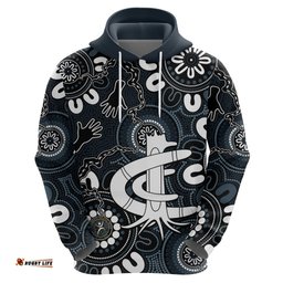 custom carlton blues naidoc week 2024 hoodie fire burning aboriginal dots art