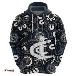 custom carlton blues naidoc week 2024 hoodie fire burning aboriginal dots art