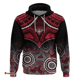 personalised essendon football hoodie bombers aboriginal mix polynesian pattern