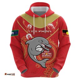 custom nrl dolphins naidoc week hoodie keep the fire burning indigenous art
