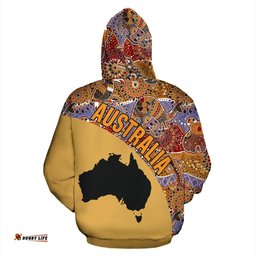 Aboriginal Hoodie, Australia Map Kangaroo Koala Crocodile Patterns