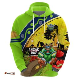 raiders rugby anzac day hoodie green machine mascot rosemary starry night