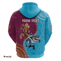 personalised sharks and broncos rugby hoodie aboriginal mix polynesian pattern