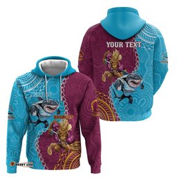 personalised sharks and broncos rugby hoodie aboriginal mix polynesian pattern