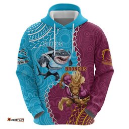 personalised sharks and broncos rugby hoodie aboriginal mix polynesian pattern
