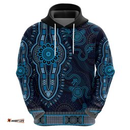 blue african dashiki with australia aboriginal art hoodie