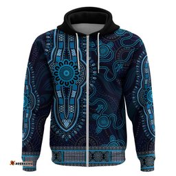 blue african dashiki with australia aboriginal art hoodie
